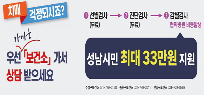 성남시, 치매 감별검사 본인부담금 최대 33만원 지원 사업 홍보 배너 이미지 (성남시 제공)