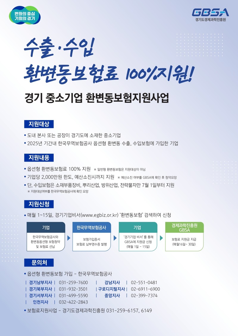 경기 중소기업 환변동보험 지원사업 포스터