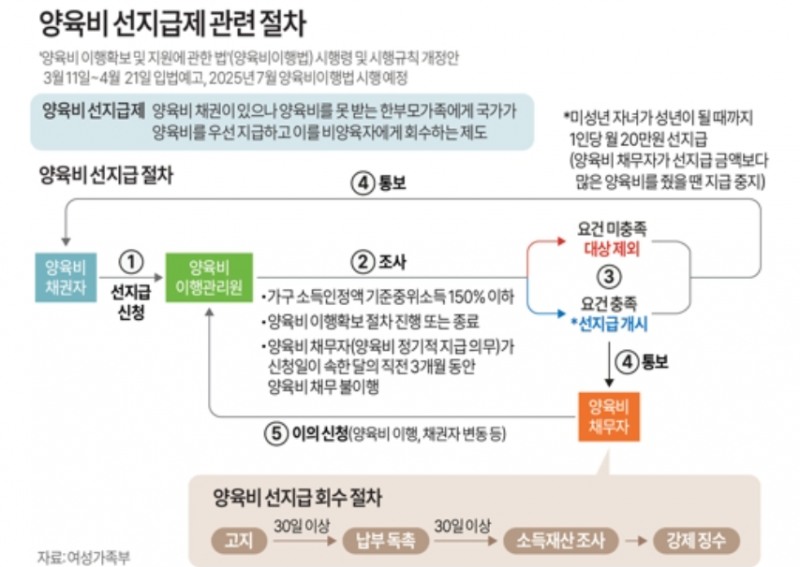 양육비 선지급 관련 절차. 자료=여성가족부