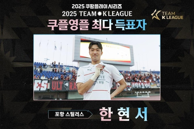 뉴캐슬에 맞설 팀 K리그의 '쿠플영플'에 선정된 포항 한현서. / 한국프로축구연맹 제공.