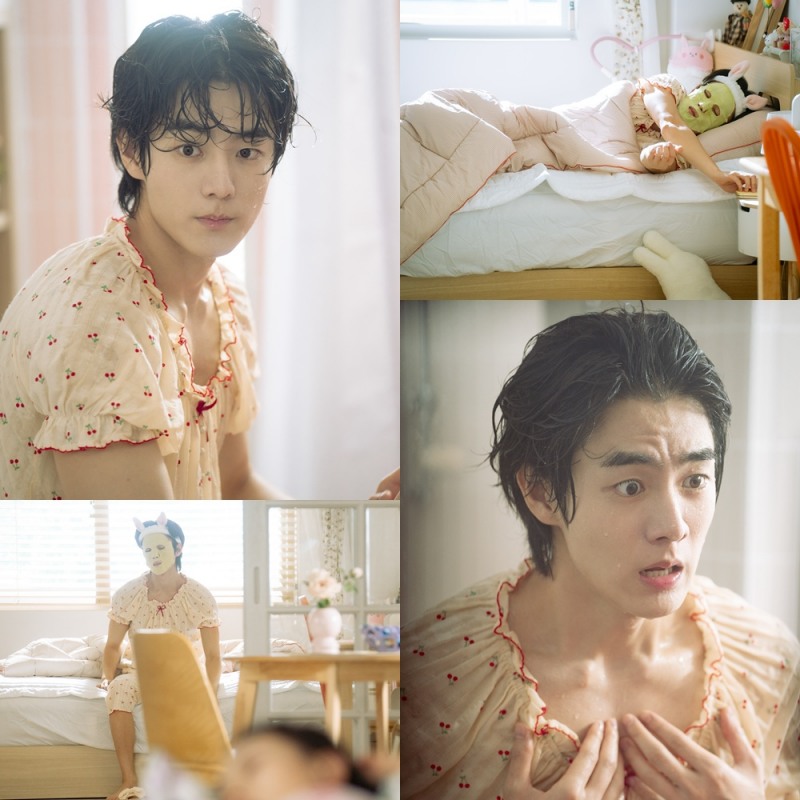 ‘내 여자친구는 상남자’ 유정후, ‘토끼 헤어밴드 & 체리 무늬 프릴 잠옷’ 쇼킹 변신 현장 포착