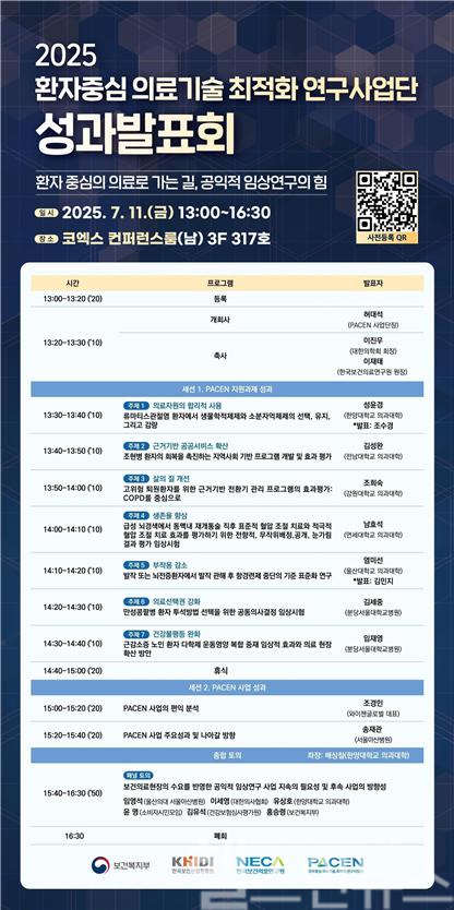 2025년 「환자중심 의료기술 최적화 연구사업단」성과발표회 포스터 (한국보건의료연구원 제공)