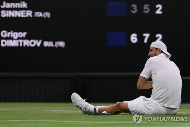 가슴 근육 부상에 괴로워하는 디미트로프 / 사진=연합뉴스