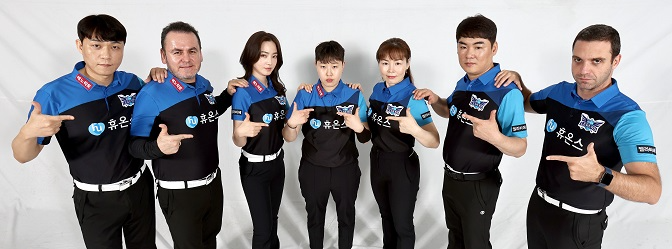 휴온스 헬스케어 레전드는 지난 시즌과 동일한 선수단 구성으로 채비를 마치고 25-26시즌에 돌입한다. 사진 좌측부터 주장 최성원, 로빈슨 모랄레스, 차유람, 김세연, 이신영, 이상대, 하비에르 팔라손.