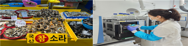 수산물 수거 사진(진열상품), 수거 수산물 검사 모습 사진제공=인천보건환경연구원