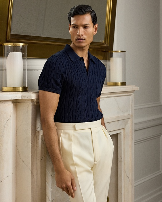 랄프 로렌 퍼플 라벨 케이블 니트 코튼 실크 스웨터