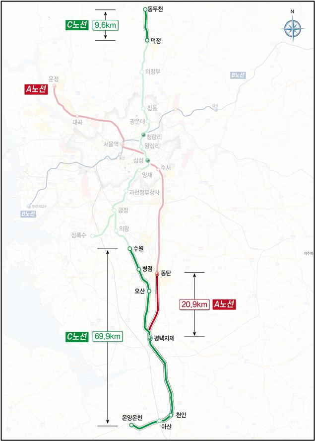 GTX-A 평택 연장 추진 노선도