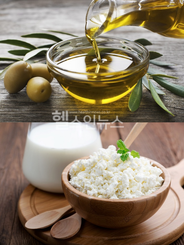 (위) 그리스 엑스트라 버진 올리브 오일, (아래) 라트비아 코티지 치즈 (유럽 프리미엄 식품 캠페인 제공)