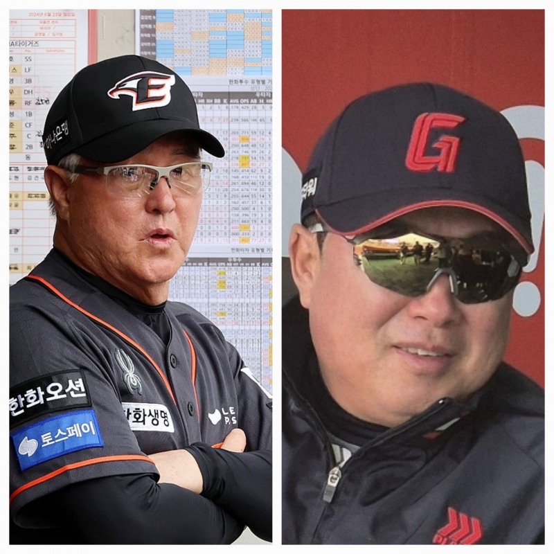 김경문 한화 감독(왼쪽)과 김태형 롯데 감독