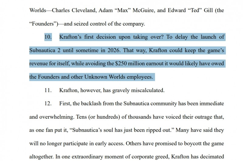 '서브노티카2' 개발사 언노운 월즈 전 경영진 3인방은 크래프톤이 2억 5000만 달러 상당의 언아웃 인센티브 지급을 회피하려고 얼리 액세스 출시를 연기한 것이라고 주장했다.(출처=찰리 클리블랜드 SNS).