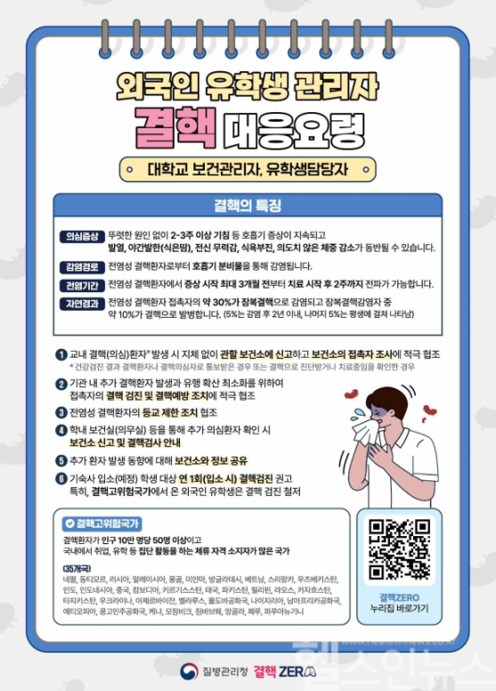 외국인 유학생 관리자 결핵 대응요령 (질병관리청 제공)