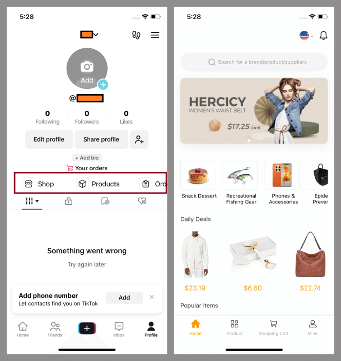 트로이화된 틱톡 앱에 내장된 가짜 웹 스토어
