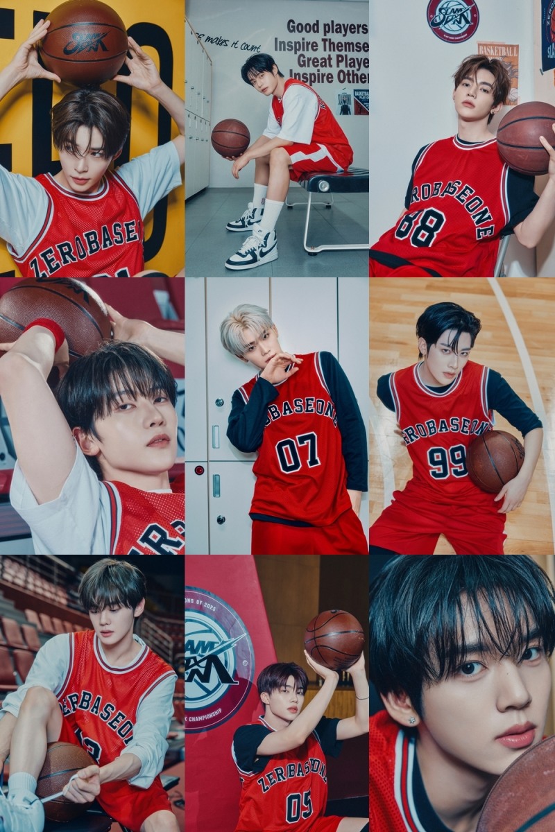 제로베이스원, 정규 1집 선공개곡 'SLAM DUNK' 콘셉트 포토 공개…농구 코트 위 9인
