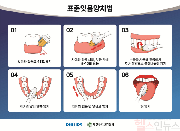 잇몸 중심으로 양치하는 표준잇몸양치법 (필립스 제공)