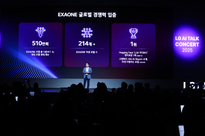 22일 LG AI 토크 콘서트 2025에서 임우형 LG AI연구원 공동 연구원장이 발표하고 있는 모습