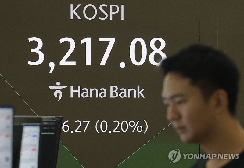 코스피지수가 22일 3220을 돌파하며 연고점을 넘어서기도 했으나 외국인과 기관의 대럄 매도 영향으로 50포인트 가까이 떨어지고 있다. 사진=연합뉴스