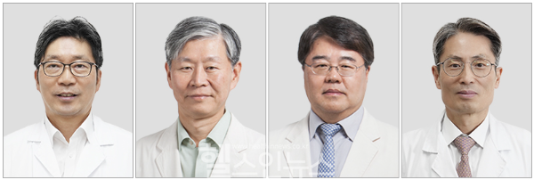 (왼쪽부터) 김건석 비뇨의학과 교수, 김재준 소화기내과 교수, 김호중 호흡기내과 교수, 신희석 재활의학과 교수가 오는 9월부터 의정부을지대학교병원에서 진료를 시작한다. (의정부을지대병원 제공)