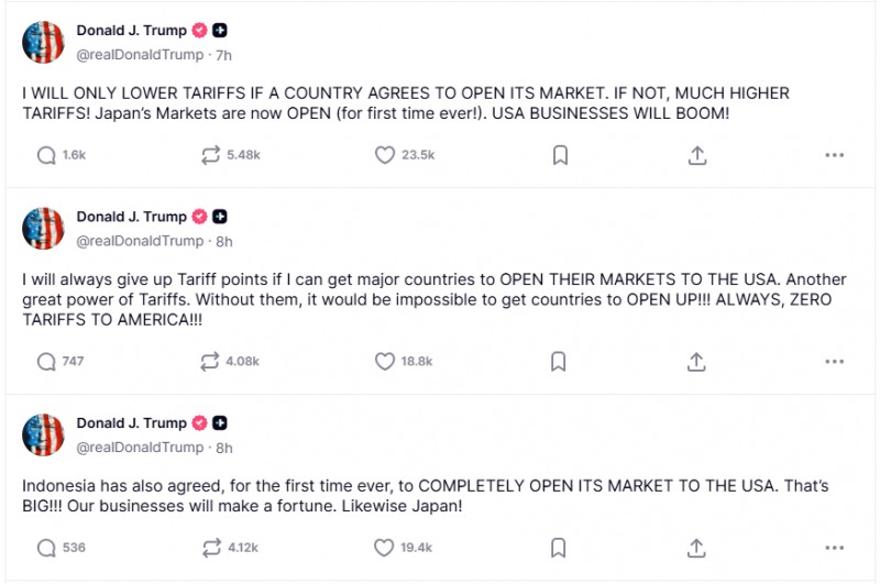 (상보) 美트럼프 “시장 개방 동의 안 하면 관세 높인다”