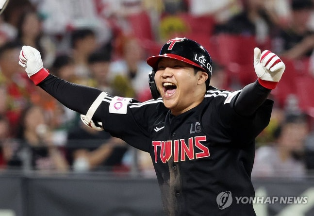 포효하는 문보경 / 사진=연합뉴스