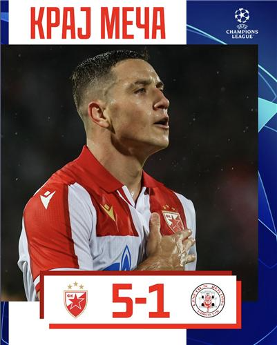 링컨과 UCL 예선 3라운드 2차전에서 5-1 승리한 즈베즈다. 사진=즈베즈다 X 캡처. 연합뉴스