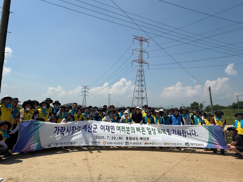 서울시농수산식품공사가 충남 예산군 신암면 수해지역을 찾아 수해복구 자원봉사를 실시했다.(공사 제공)
