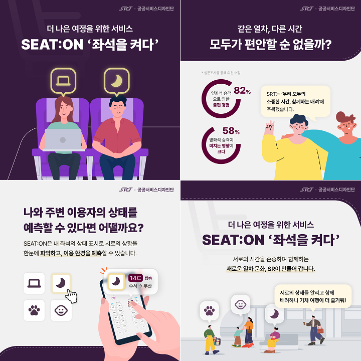 열차 좌석상태를 공유하는 ‘SEAT:ON(좌석을 켜다)’ 서비스가 행정안전부가 주관하는 2025년 공공서비스디자인 우수과제 1차 심사에 통과했다./에스알