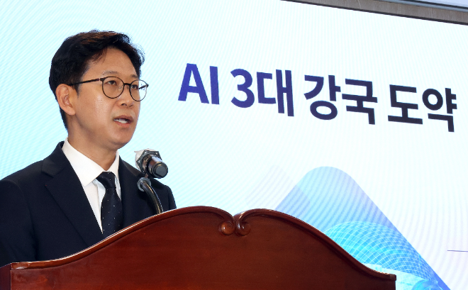 배경훈 과학기술정보통신부 장관이 지난달 17일 정부세종청사 과기정통부 대강당에서 취임사를 하는 모습 ⓒ연합뉴스