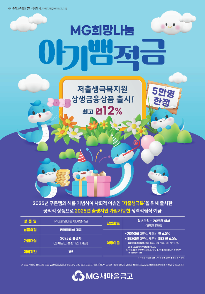 새마을금고,‘아기뱀적금’출시 4개월 만 가입자 2만 3천명 돌파