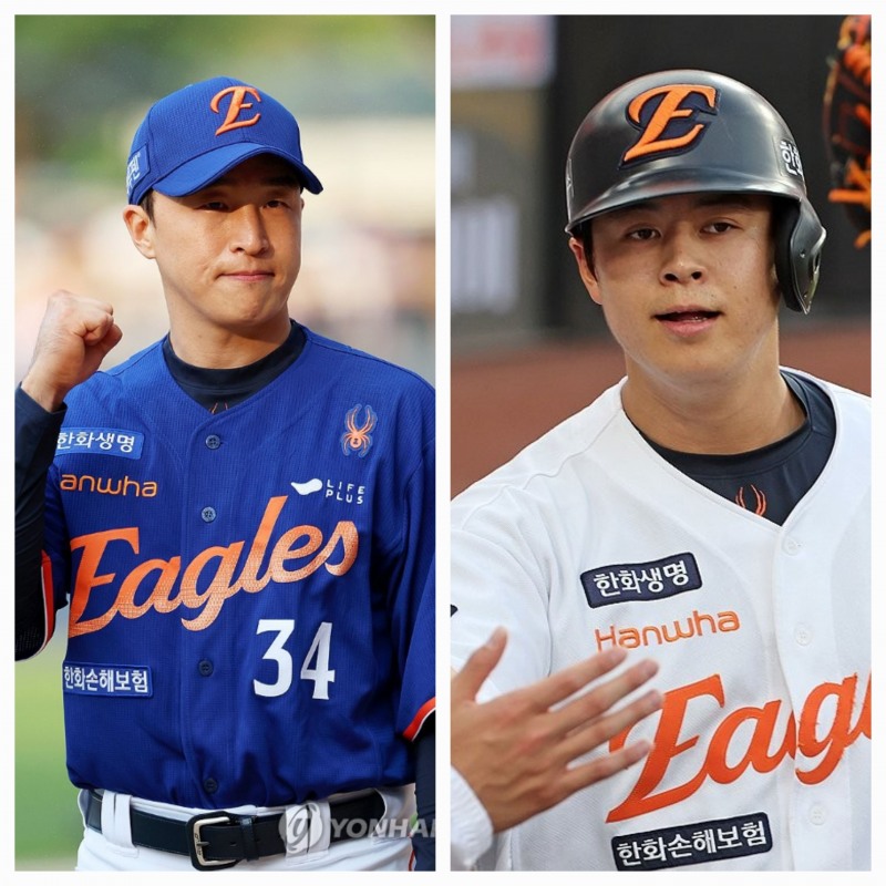 손아섭(왼쪽)과 노시환