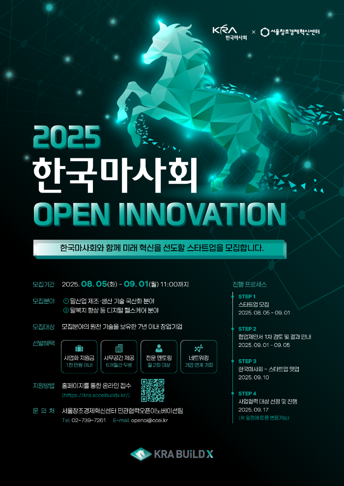 한국마사회, 말산업 기술혁신 선도할 스타트업 모집… 9월 1일까지 접수