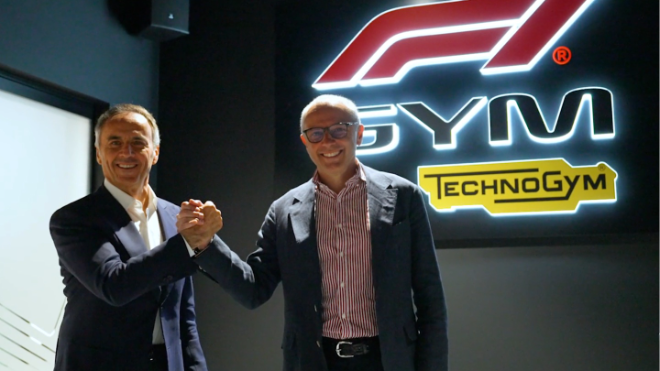 F1 미디어 & 테크놀로지 센터 웰니스 센터 개관식 – (좌) 네리오 알렉산드리 테크노짐 CEO (우) 스테파노 도메니칼리 포뮬러원 CEO