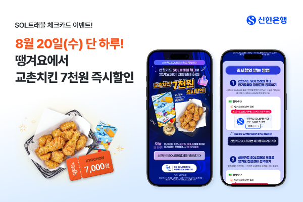 신한은행, SOL트래블 체크카드 X 땡겨요 교촌치킨 할인 이벤트 진행
