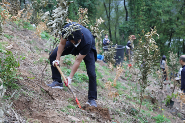 DL이앤씨 직원들이 서울 마포구 노을공원을 찾아 도토리 묘목을 심고 있다. ⓒ DL이앤씨