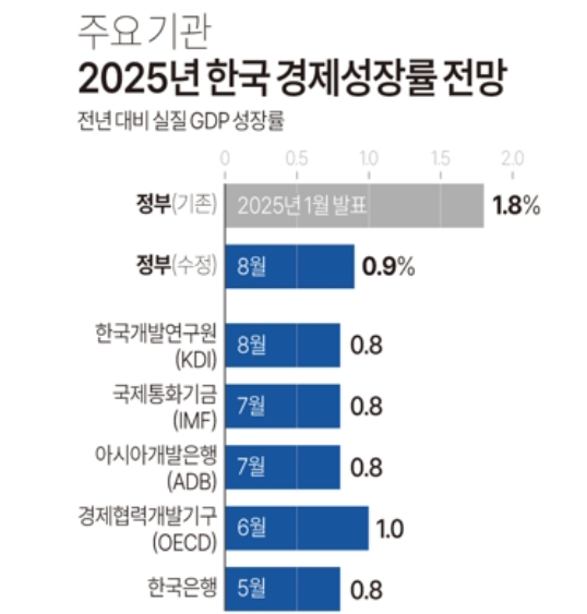 주요 기관들의 올해 한국경제성장률 전망. 자료=기획재정부, 연합뉴스