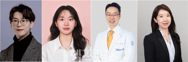 (좌측부터) 이번 연구의 공동 제1저자인 최경선 경희대 규제과학과 박사와 공동 제1저자 장민설 학생, 공동 교신저자인 박상준 서울대 의과대학 교수와 서혜선 경희대 약학대학 교수 사진 (경희대학교 약학대학 제공)