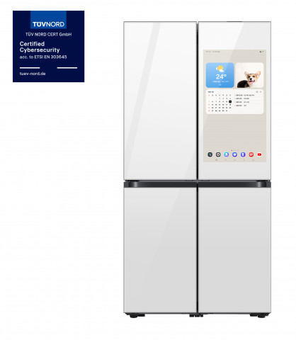 글로벌 시험·인증기관인 TÜV Nord로부터 사물인터넷(IoT) 보안 인증을 받은 2025년형 삼성전자 ‘비스포크 AI 패밀리허브’ 냉장고 (삼성전자 제공)