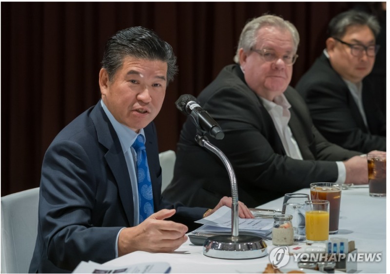 제임스 김 주한미국상공회의소(암참) 회장 등 대표단은 최근 노란봉투법 통과에 깊은 우려를 표명하고 한국투자에 영향을 줄 것이라고 말했다. 사진=암참제공, 연합뉴스