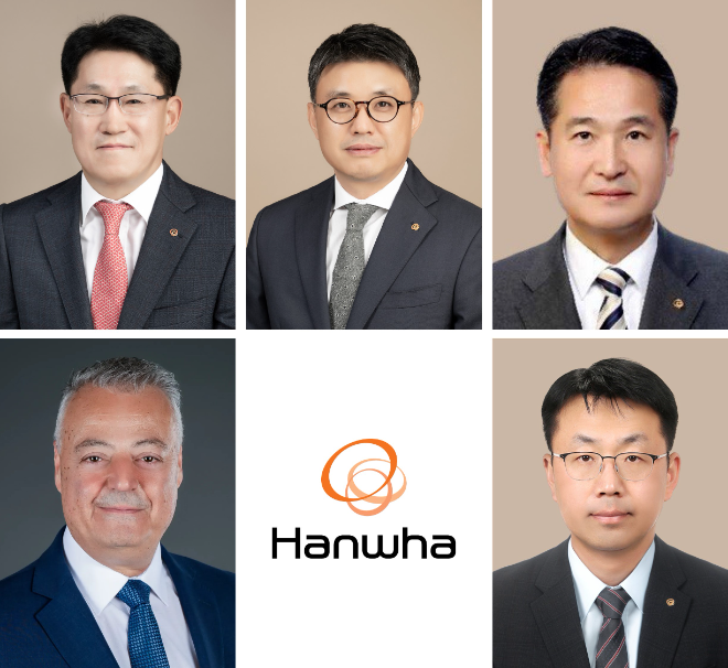(왼쪽 위부터) 류두형 ㈜한화 글로벌 부문 신임 대표이사, 김종서 한화엔진 신임 대표이사, 김경수 한화호텔앤드리조트 에스테이트 부문 신임 대표이사, 라피 발타 한화파워시스템 신임 대표이사, 최석진 한화호텔앤드리조트 리조트 부문 신임 대표이사 ⓒ한화그룹