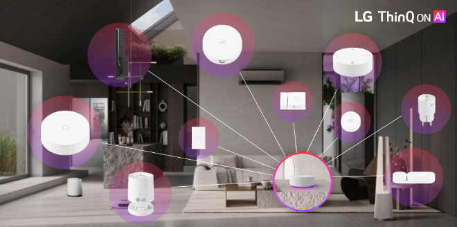 'LG 싱큐 온'과 'LG IoT 디바이스' 9종. ⓒ LG전자