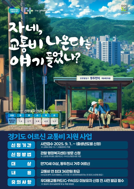 경기도, 70세 이상 어르신 교통비 지원 사업 시범시행