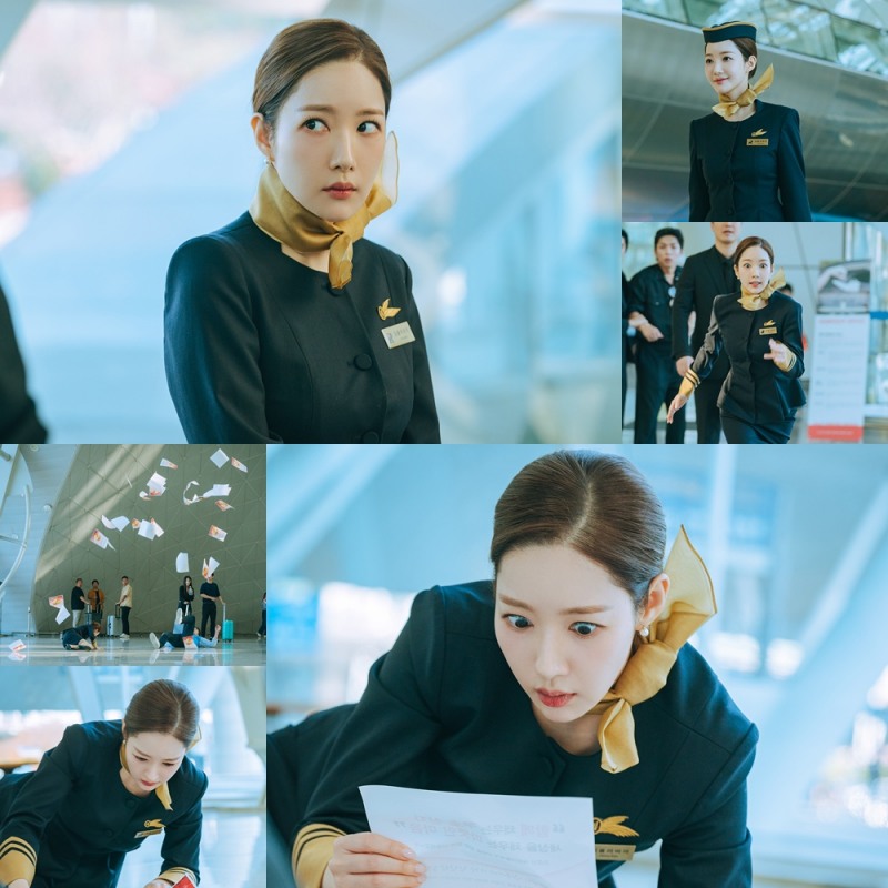 ‘컨피던스맨 KR’ 박민영, 짐캐리 못지않은 변화무쌍…공항 한복판 꽈당 굴욕 현장