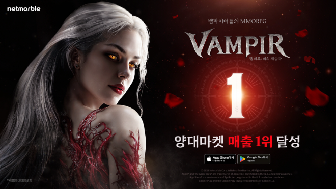 넷마블 뱀파이어 컨셉 신작 뱀피르, 출시 9일만에 韓 양대마켓 매출 1위 달성