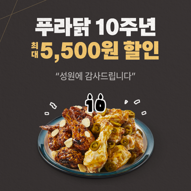푸라닭 치킨, 10주년 기념 프로모션 성료…가맹점 매출 목표 두 배 이상 달성