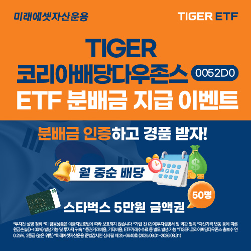 “최적의 배당 솔루션”…‘TIGER 코리아배당다우존스’ ETF’ 순자산 5,000억원 돌파