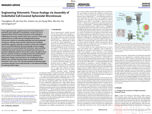 글로벌 바이오공학 분야 권위지 ‘Advanced Healthcare Materials (IF9.6)’에 게재된 티앤알바이오팹 대체적 인공장기 프린팅 기술 연구 논문 (사진 제공=티앤알바이오팹)