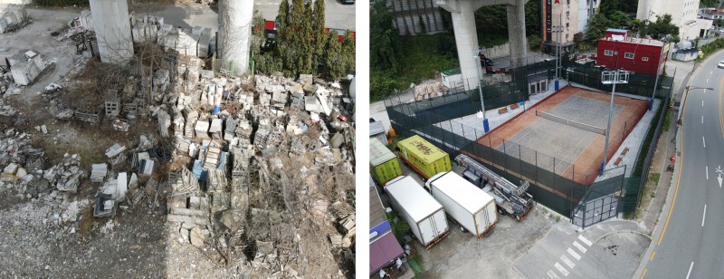 고가도로 하부를 시민편의시설로 조성한 모습