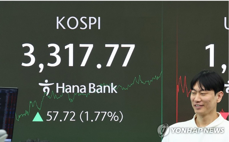10일 오후 2시께 코스피지수가 3317포인트를 돌파하며 사상 최고치를 기록하기도 했다.사진=연합뉴스