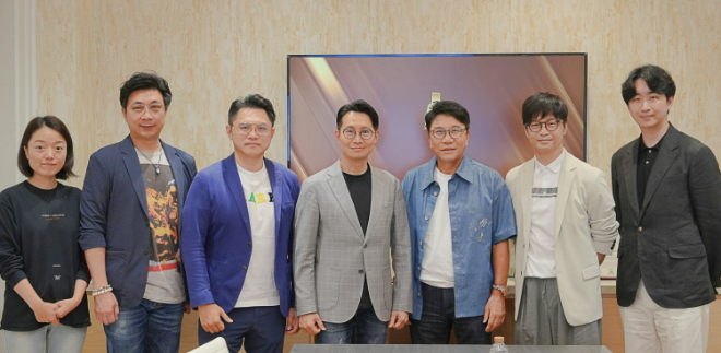 왼쪽부터 TME 도라 실장, 마이클 쩡 총경리, 차이 춘 판 부사장, 커션 팡 회장, A2O엔터테인먼트 이수만(Key Producer & Visionary Leader), 음저협 박학기 부회장, 황선철 사무총장. (사진제공=음저협)