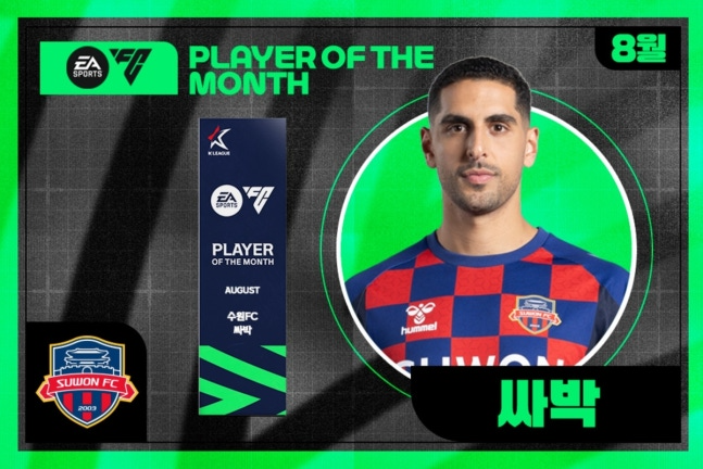 K리그1 8월 '이달의 선수상' 수상자인 수원FC 싸박 / 사진=한국프로축구연맹 제공. 연합뉴스