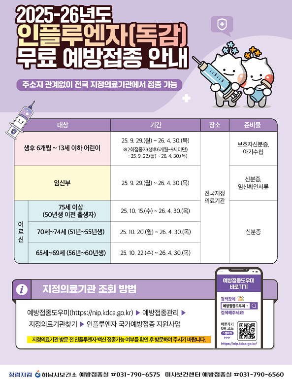 인플루엔자(독감) 무료 예방접종 안내문